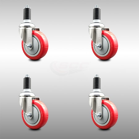 Service Caster 4 Inch 316SS Red Polyurethane Swivel 1-1/4 Inch Expanding Stem Caster Set SCC SCC-SS316EX20S414-PPUB-RED-114-4